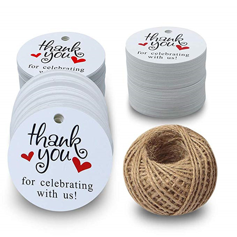 300 Stuks Dank U voor Vieren met Ons Tags voor Wedding Baby Shower Party Gunsten met 100 Voeten Jute Twine hang Prijskaartjes