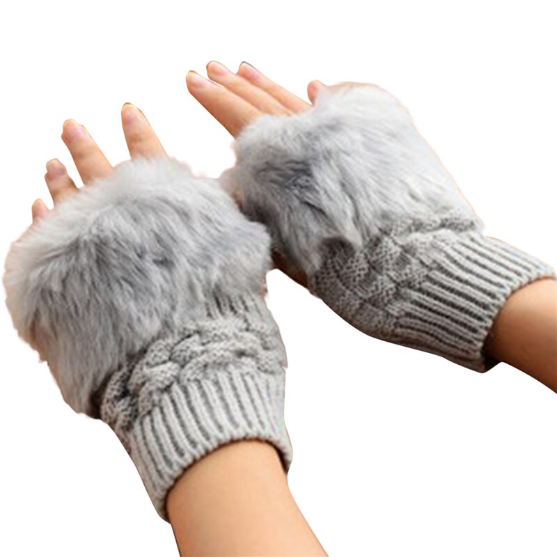 Winter Gloves Female Fingerless Gloves Without Fingers Women Cotton Warm Winter Gloves Hand Wrist Warmer: Light Grey