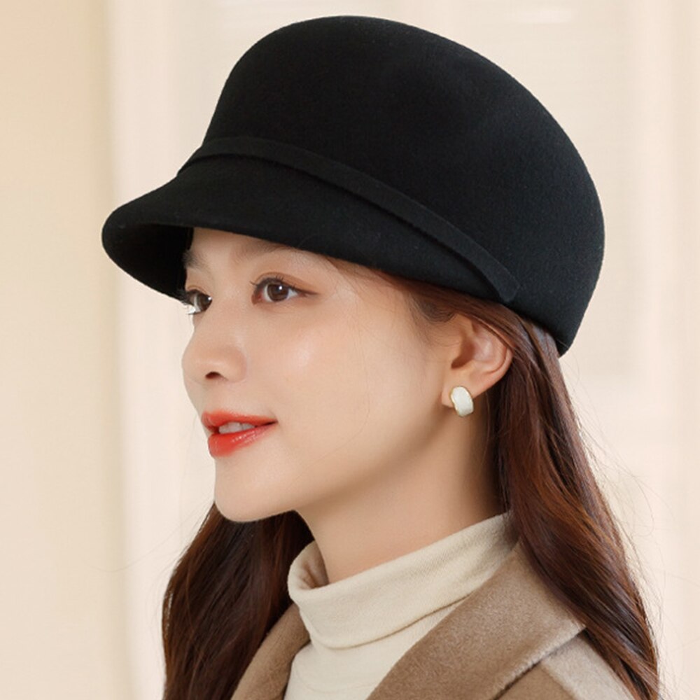 FS 2021 inverno caldo feltro di lana da donna cappellino da strillone cappelli berretto da donna coreano cappello a visiera pittore cappellini con accessori di fiori di lana