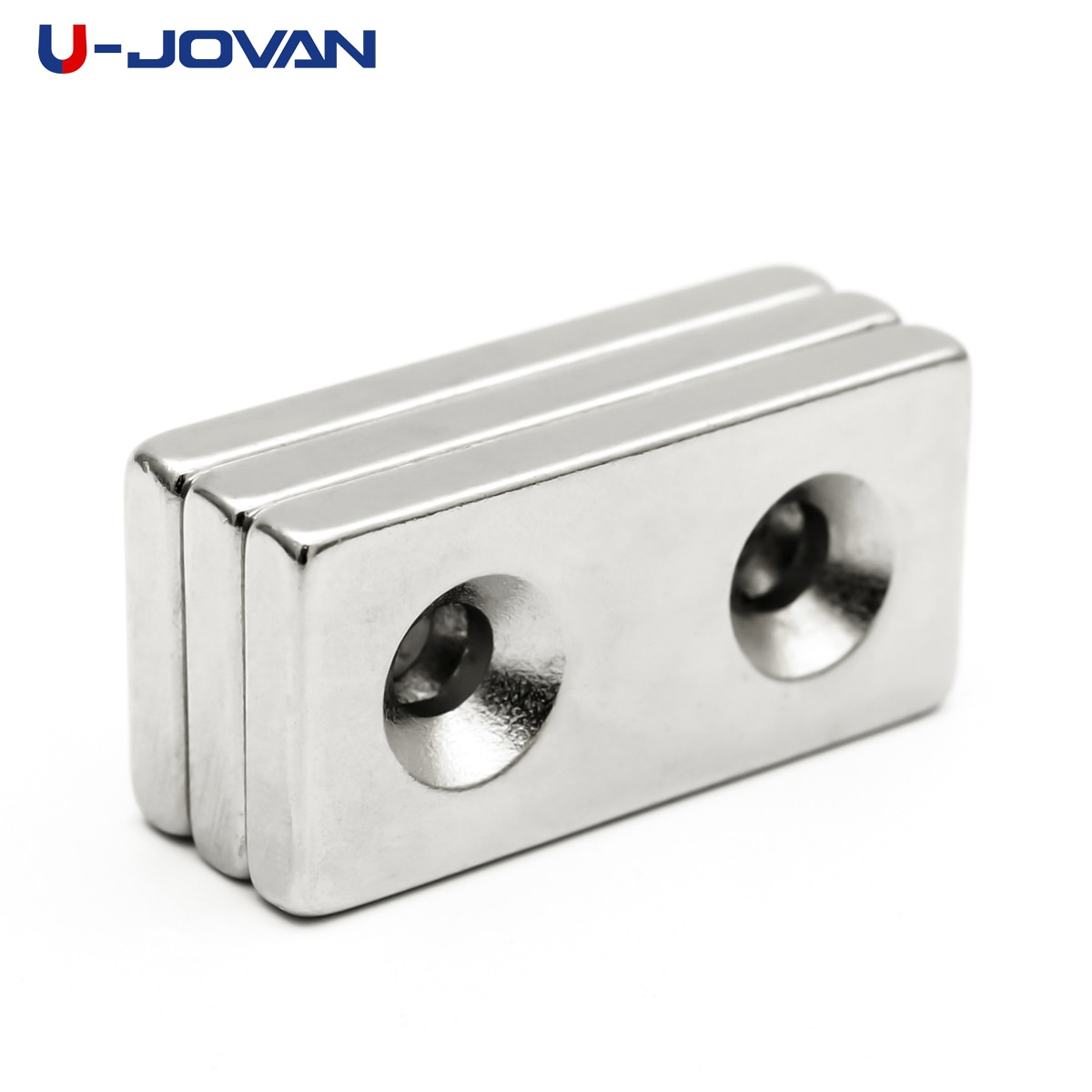 U-JOVAN 2 Stuks 40X20X5Mm Dubbele 5Mm Gat N35 Block Verzonken Neodymium Magneet Permanet Sterke magneten 40*20 * 5-5-5mm