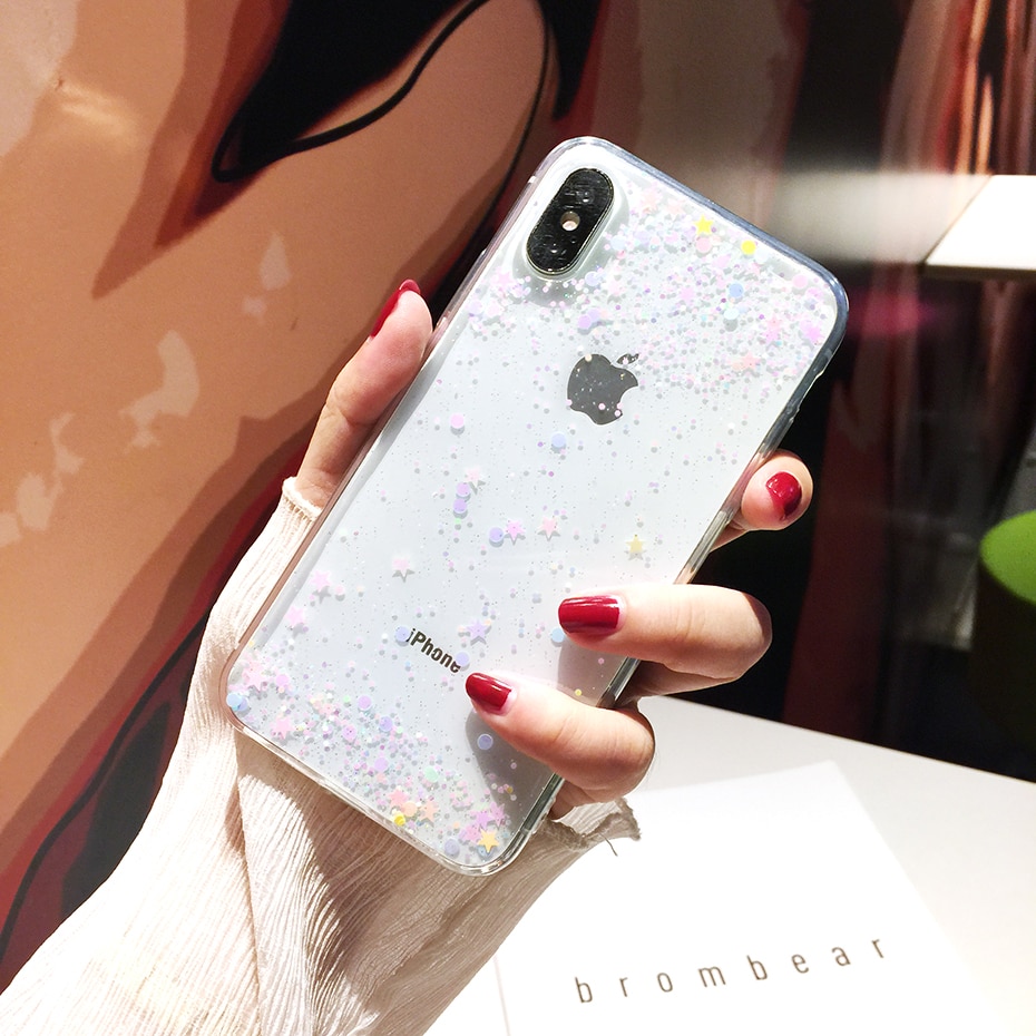 Qianliyao Simple Transparent Bling Glitter Stars Circle Soft Cover For Samsung S11 S10 S9 S8 plus S7edge Note 8 9 10 pro Case