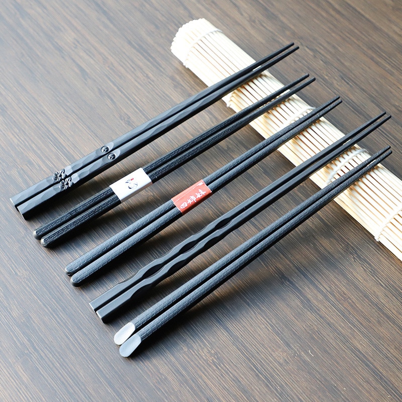 Palillos japoneses de fibra de vidrio antideslizantes para Sushi, palillos chinos reutilizables de aleación, chino, 1 par