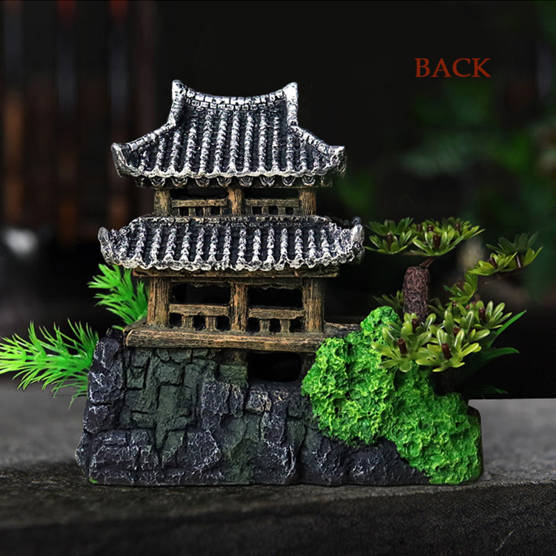 Fish Tank Landscaping Rockery Aquarium Decorative Landscaping Resin Retro Chinese Ornaments Style Jiangnan Hut Water Town