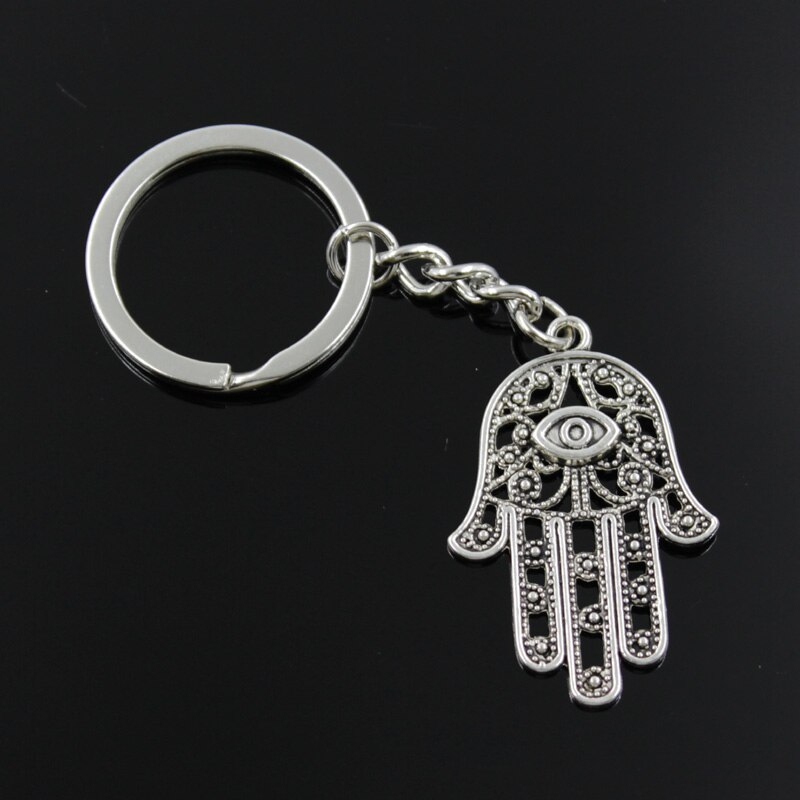 Nouvelle hommes 30mm porte-clés bricolage support métallique chaîne Vintage mort oeil Hamsa paume Fatima main 36x25mm argent couleur pendentif