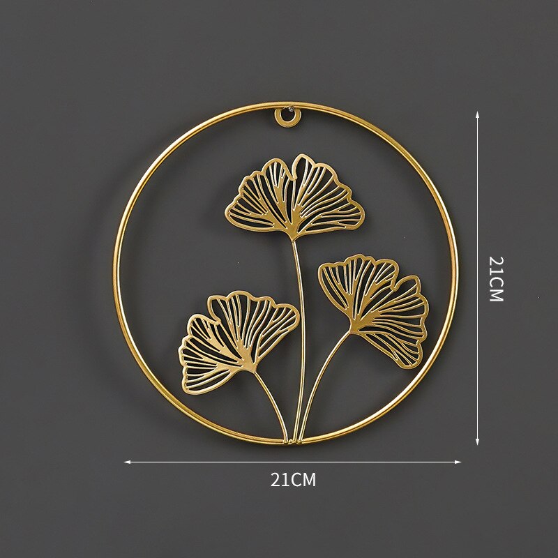 Nordic Home Decoration Metal Decor Living Room Wall Hanging Wall Decoration Round Golden Leaf Wall Hanging Display Stand: B