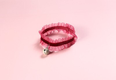 Pet Collar Velvet Lace Stretch Adjustable Pet Bell Collar Cat Dog Collar Necklace Dog: Red / 25-30cm