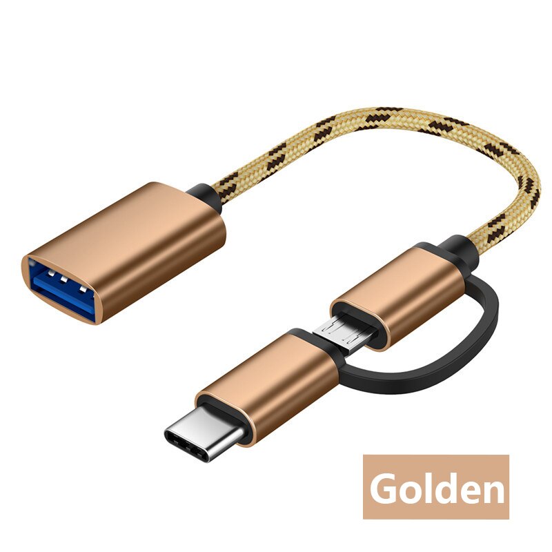 2 In 1 Usb Otg Kabel Usb 3.0 Naar Micro Usb Type C Data Adapter Voor Samsung Xiaomi Huawei Type-C Microusb Opladen Converter Kabel: Goud