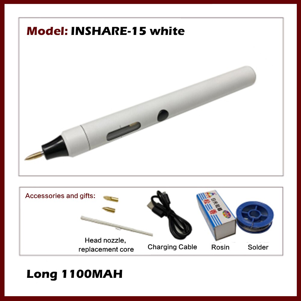 15w draadloze elektrische soldeerbout mini usb diy soldeerstation kit reparatiegereedschap verwarmingselement soldeer leer accessoire: Wit