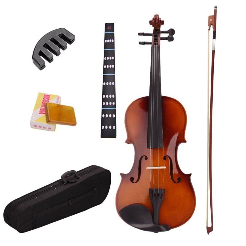 4/4 fuld størrelse naturlig akustisk violin fiddle med etui bow rosin mute klistermærker: Default Title