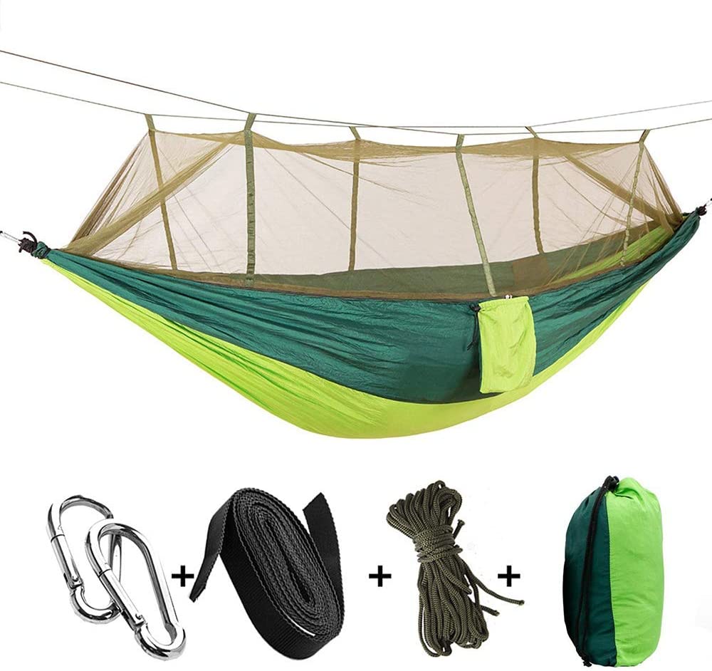 2 personers campinghave hængekøje med myggenet udendørsmøbler seng styrke faldskærmsstof sovegynge bærbar hængende: Grøn