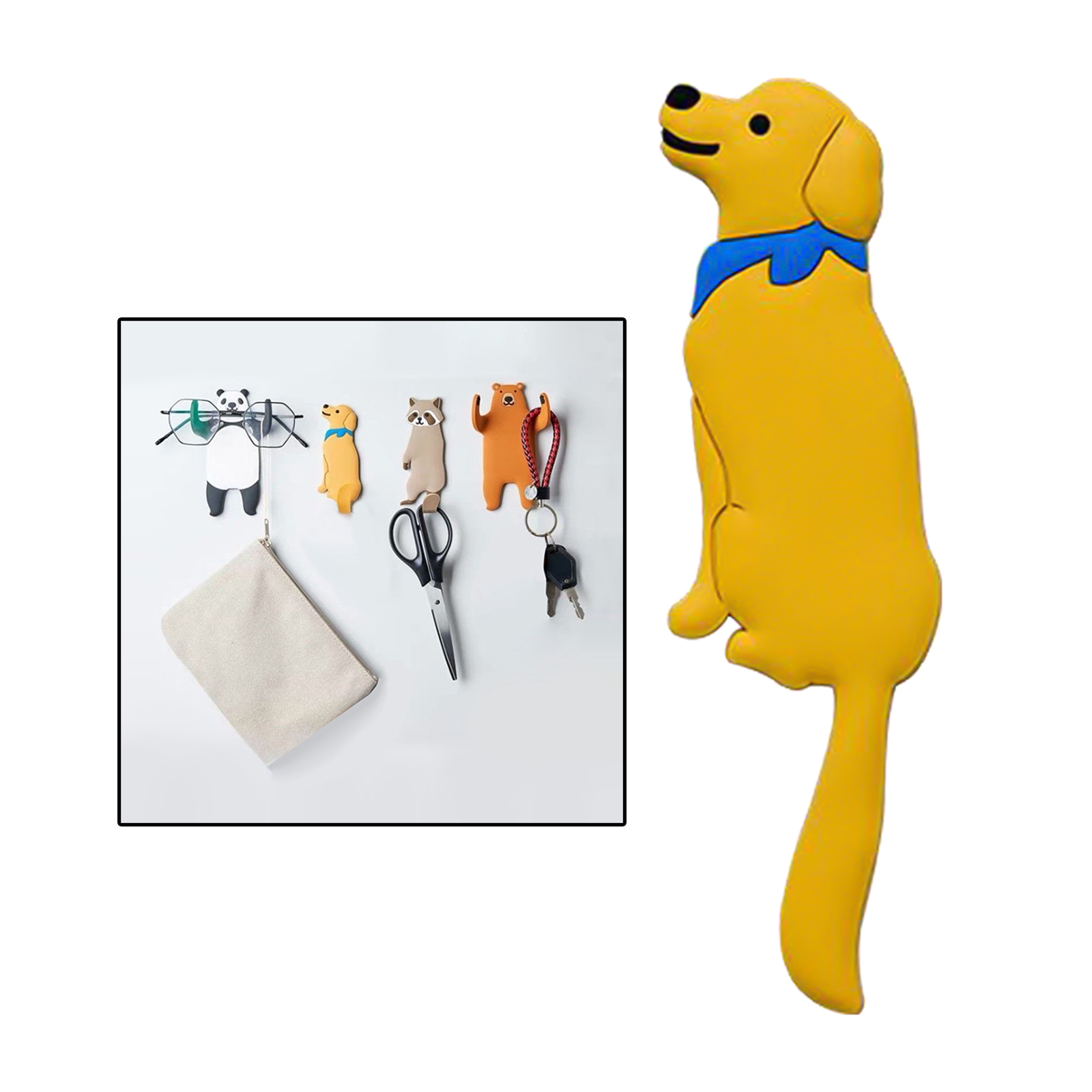 Leuke Cartoon Dier Muur Haak Creatieve Dier Haak Badkamer Keuken Haak Zelfklevende Sleutel Haken Voor Muur Home Decor Ambachten: Golden Dog