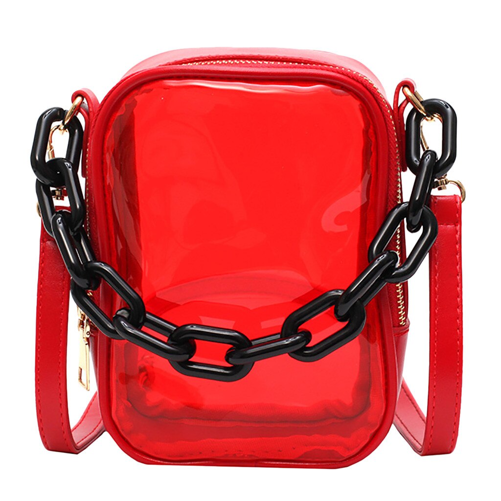 Transparent Crossbody Bag - Clear PVC - Acrylic Chain Strap - Women's Shoulder Handbag: Red