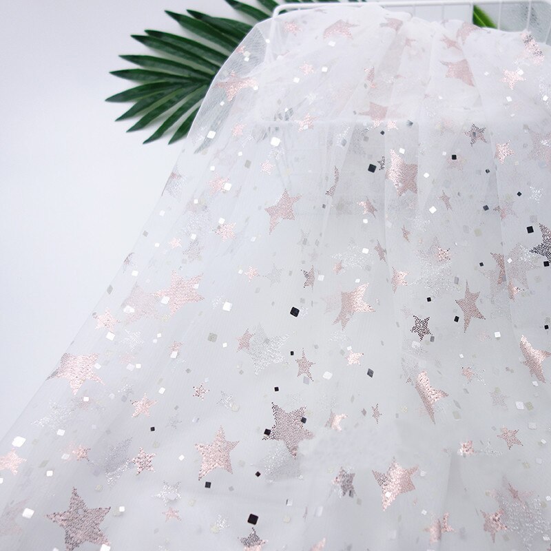Tela de malla de lentejuelas cuadradas de estrella de melocotón suave de 160cm de ancho para camisas de vestir, negro, blanco, Azul, Gris, por metro: Blanco