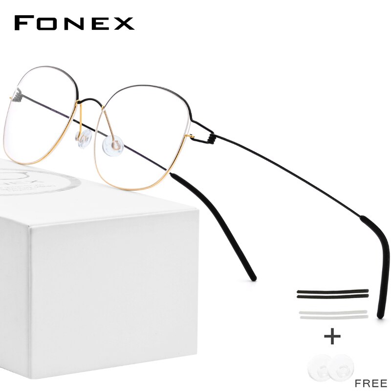 Fonex titanium legering briller ramme mænd recept briller koreanske danmark kvinder nærsynethed optisk ramme skrueløs briller 98618: Sort guld