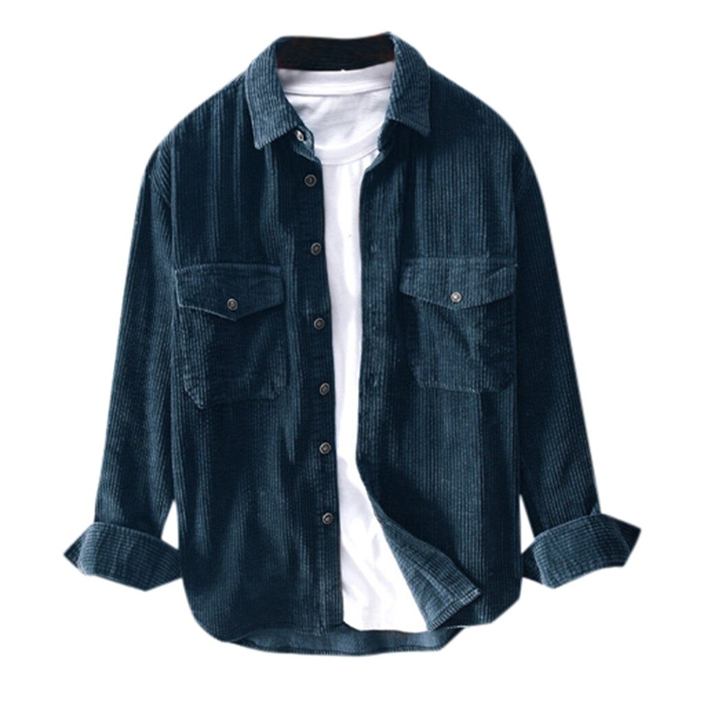 Fløjlsskjorte herre laple efterår vinter toppe lange ærmer herre skjorter casual slim fit camisa hombre  d91101: Marine blå / Xxl