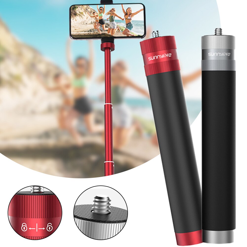 Extension Selfie Stick for Action Camera Aluminum Alloy Extendable Monopod with Drawstring Bag 1/4 Standard Screw QJY99