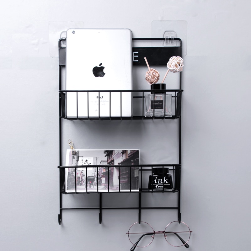 2- lag jern gitter hængende kurv organisator væg hængende opbevaring rack nøgle kroge køkken student sovesal display rack kurve