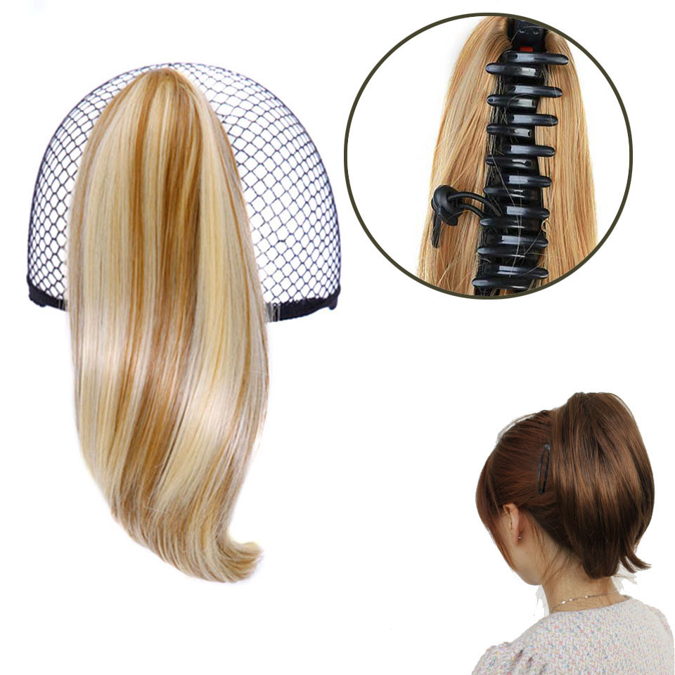Difei syntetiske kvinner klo på hestehale klips i hårforlengelser rett hestehale frisyre svart brun blonde frisyrer h