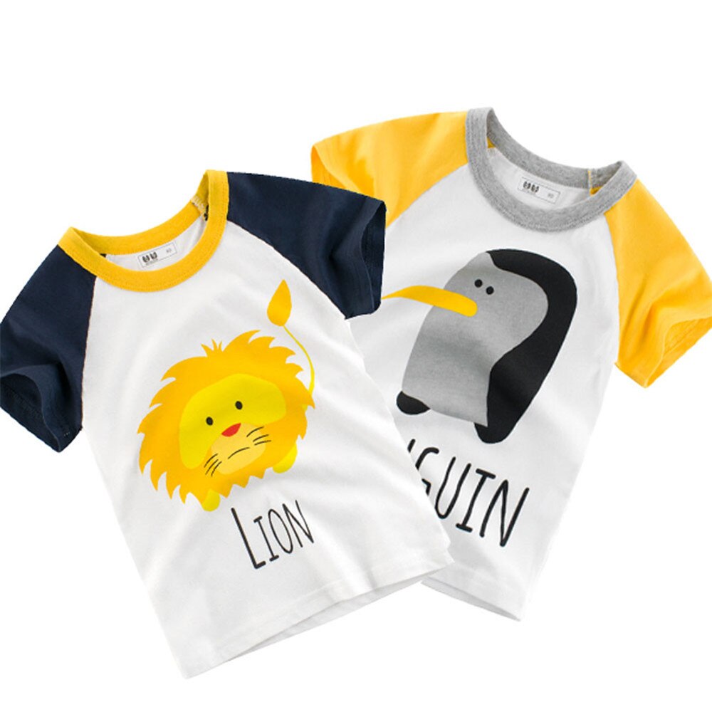 1-10Y Peuter Kids Baby Jongens T-shirt Zomer Cartoon Leeuw/Penguin Print Trui Korte Mouw Tops Tee Shirts Kleding Outfits