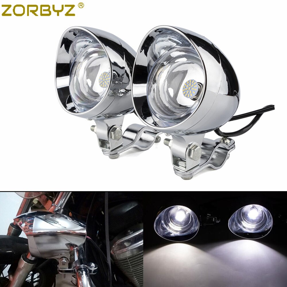 ZORBYZ – lot de feux antibrouillard LED chromés pour motos, 1 ensemble, avec Cage à roulettes, barre de support