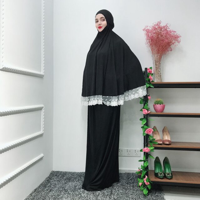Prière Vêtement musulman ensembles À Capuche capuche et jupe hijab femme musulman verser prière tenue de priere femme hidjab musulman femme: Black