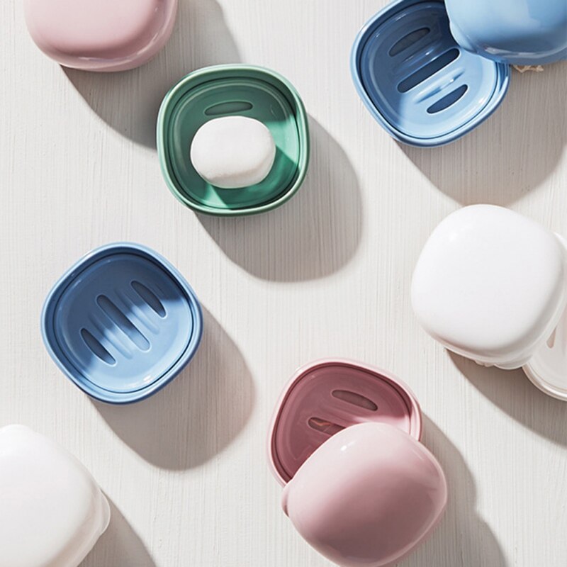Portable Soap Box Travel Waterproof Soap Holder With Lid Eco-friendly Soap Dish Plastic Bathroom Soap Drain Tray Containe
