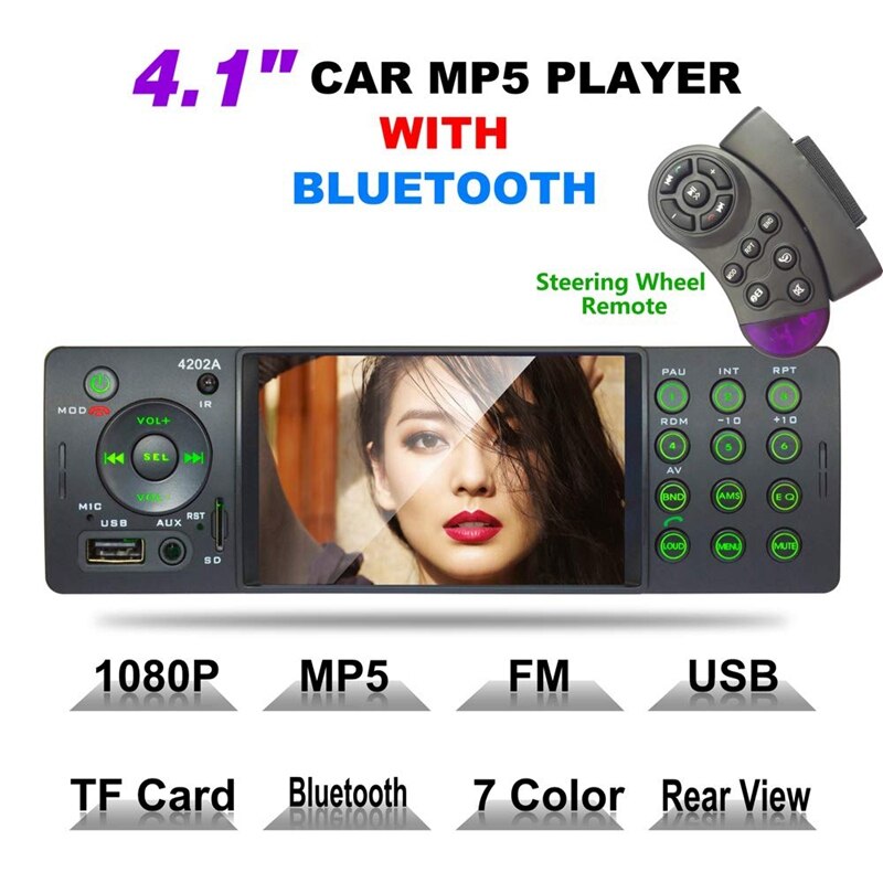 4 Inch Car Embedded Head Unit Single Din Automatic Radio Bluetooth Autoradio USB SD Auxiliary FM Receiver Hands-Free Huilt-In HD