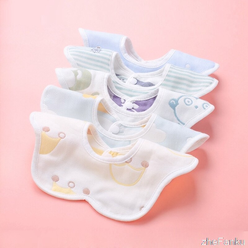 5Pcs/Set Newborn Baby Bibs 360 Degree Rotation 6 Layers Gauze Muslin Baby Kids Bandana Burp Cloth Soft Infant Saliva Towel: 01
