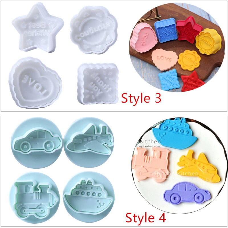 4 stk/set 3D Plunger Cookie Stempel Halloween Kerst Cookie Cutter Bakvorm Baby Plastic Reliëf Cookie Cutter Fondant Cutter