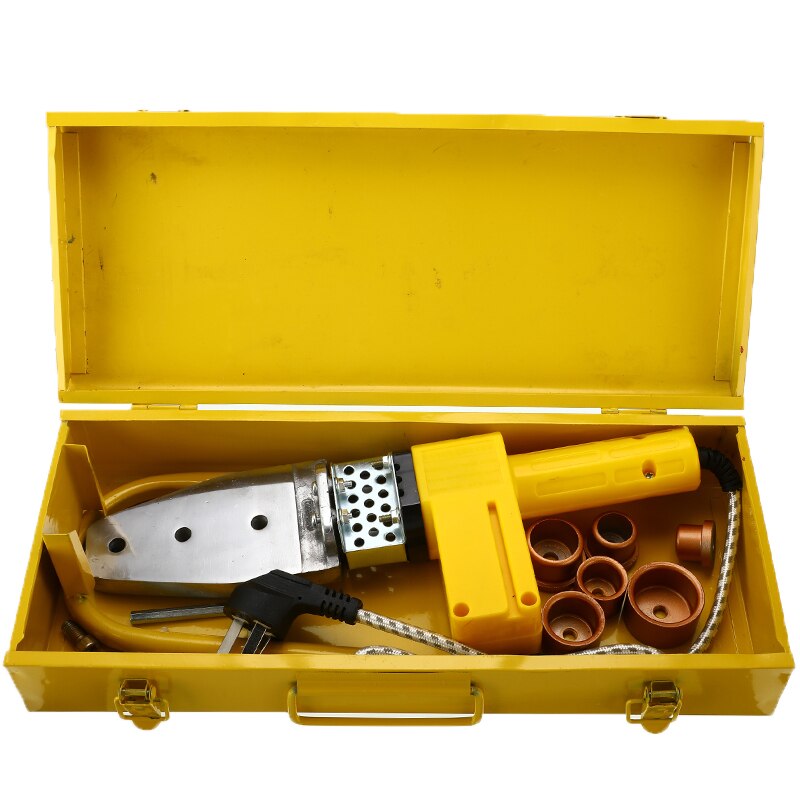 220V 8Pcs Automatic Electric Welding Tool Heating PPR PE PP Tube Welded Pipe Welding Machine+ Heads+ Stand+Box Yellow