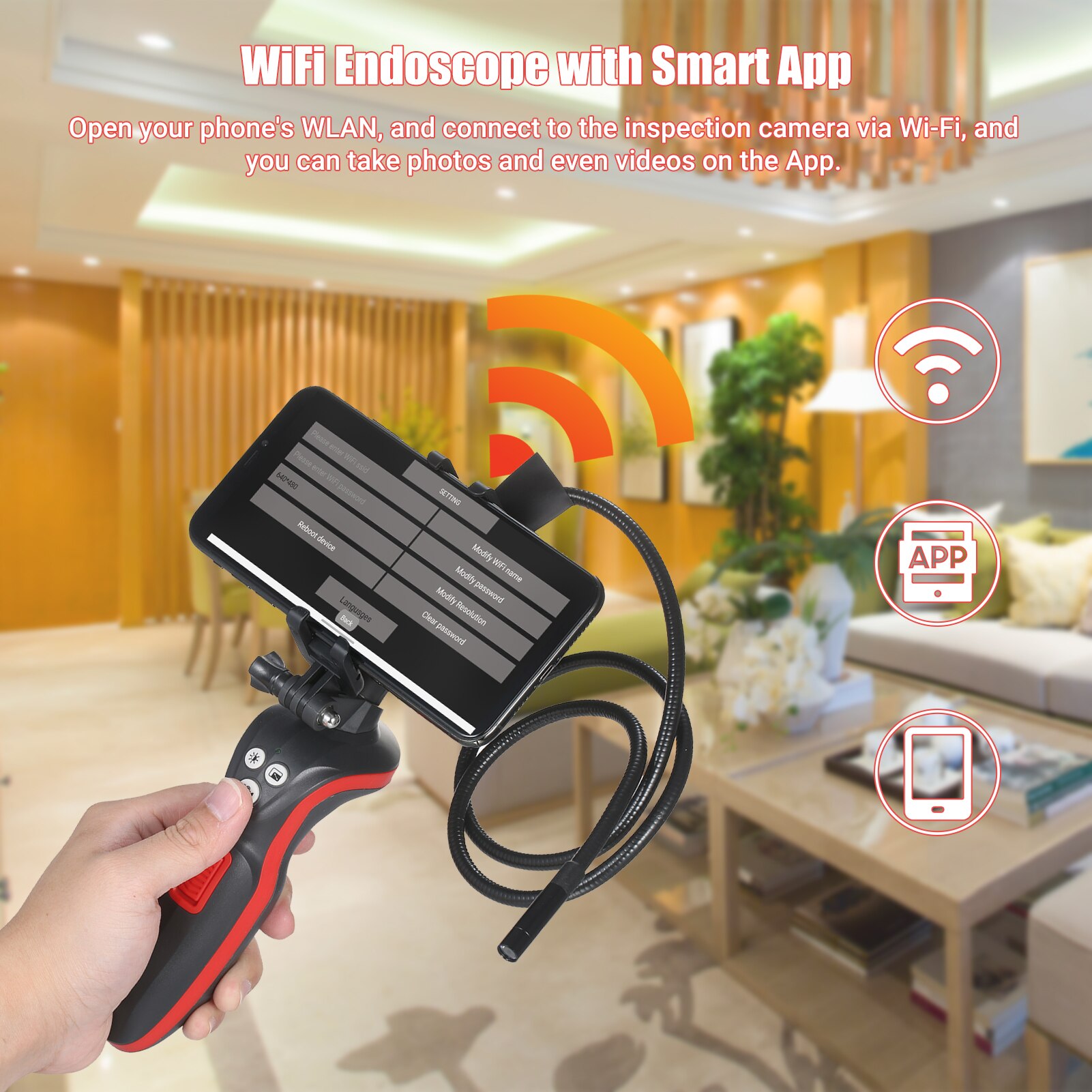 KKmoon-endoscopio Industrial WiFi 1080P HD, boroscopio Digital IP67, cámara de inspección de Vídeo impermeable, cámara de serpiente semirrígida