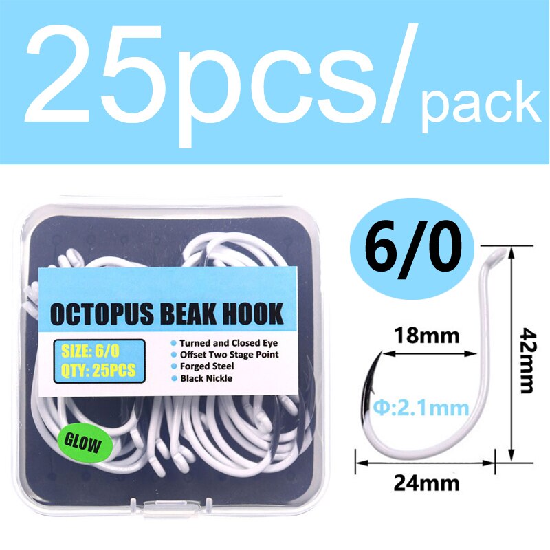 Lot de 25 hameçons lumineux en acier importé pour pêche de nuit en haute mer, en forme de bec de poulpe, décalés, classiques, 3/0 4/0 5/0 6/0 7/0: 6-0 / Lot de 4 100 pièces