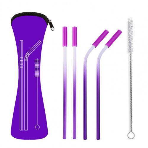 Paille antirouille en acier inoxydable coloré, Kit réutilisable facile à transporter, fournitures de cuisine: Violet