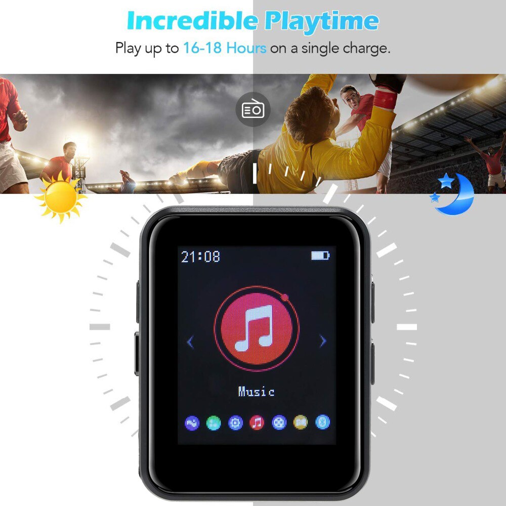 BENJIE X1 reproductor MP3 Bluetooth 5,0, Mini reproductor de música HIFI completamente portátil con pantalla táctil de 16GB con altavoz, Radio FM, grabación, E-book