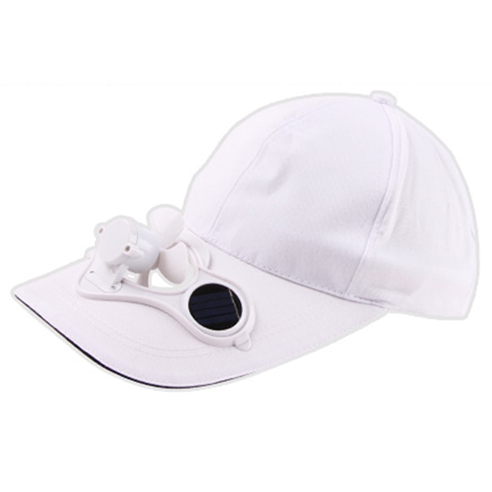 Summer Unisex Outdoor Sports Baseball Caps Hats with Solar Power Cooling Fan: White