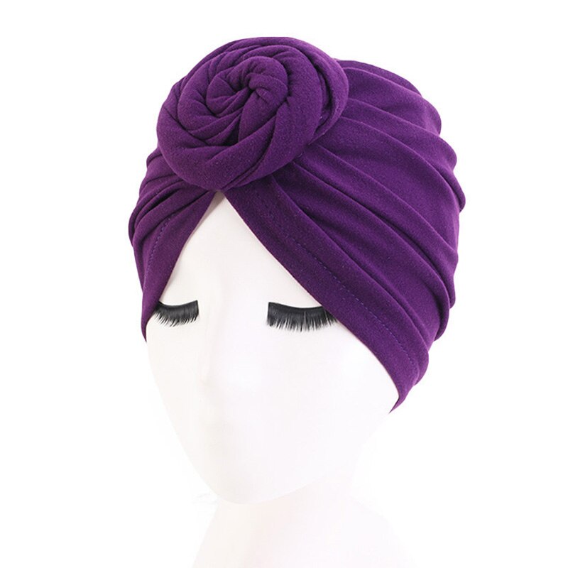 mujer europeo y americano Popular Donut turbante Color puro bola sombrero gorro de quimioterapia para Spa baño sombreros