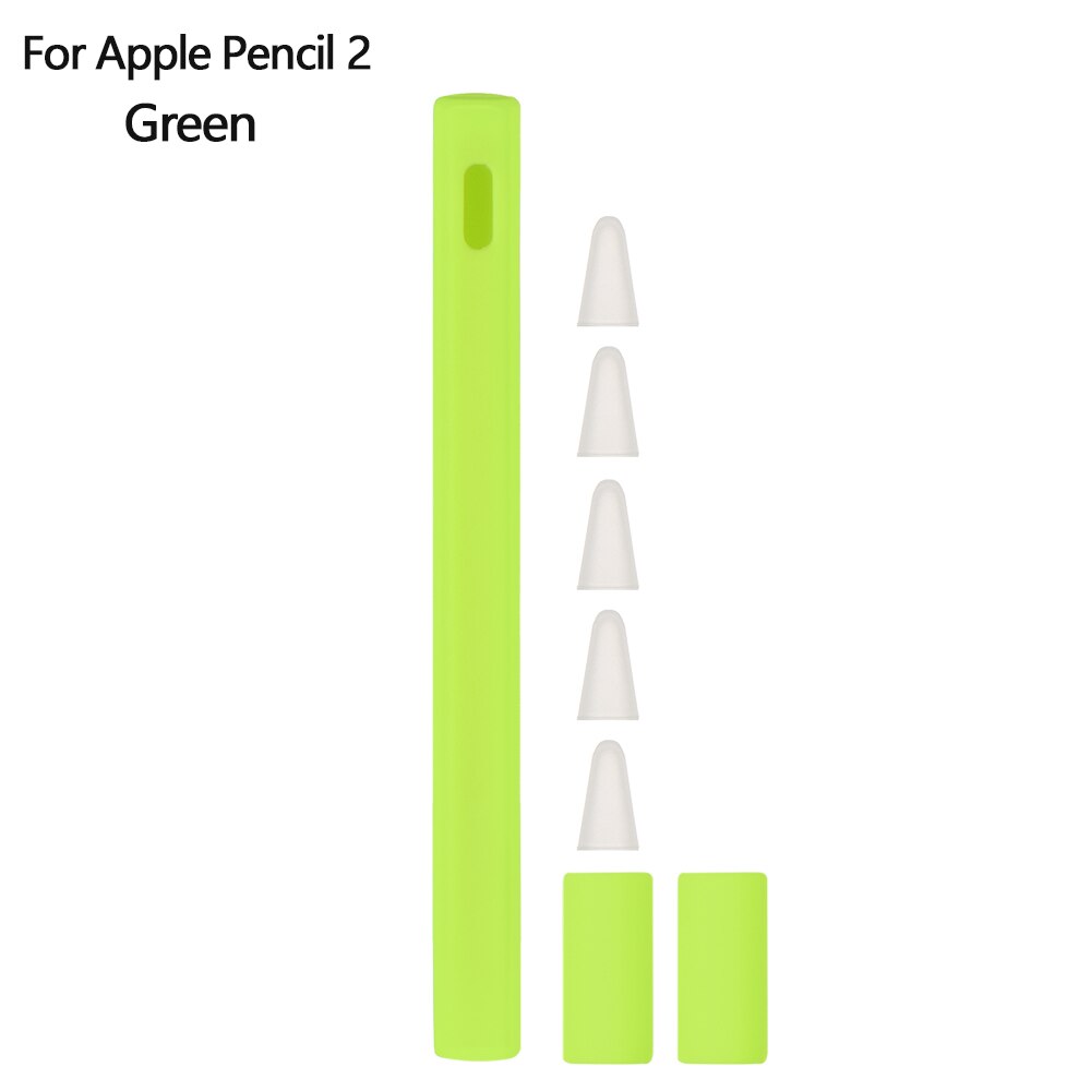 1 Juego de estuche para lápices de silicona, cubierta de la pluma táctil, Carcasa protectora para lápiz Apple 2/1: For Pencil 2 Green