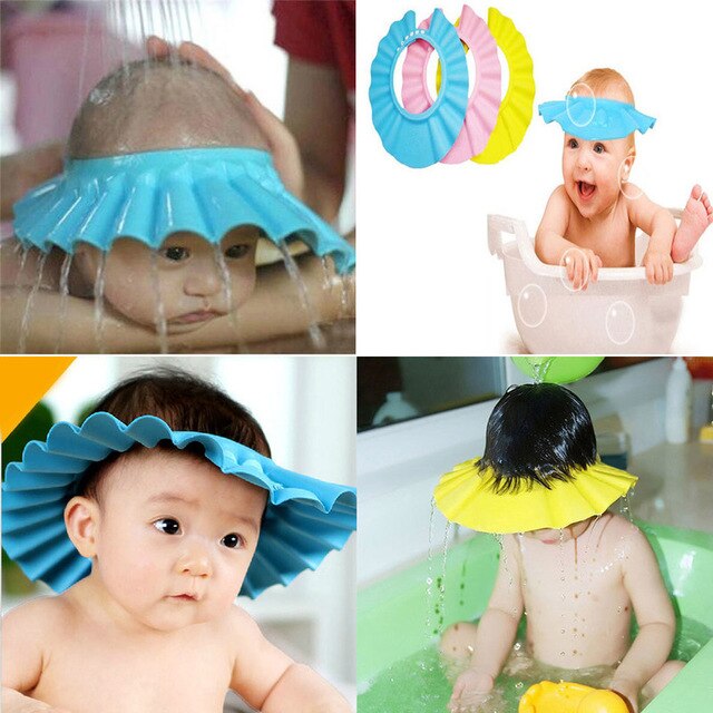 Barn barn schampo mössa bad tvätta hår sköld hatt vattentät baby mjuk justerbar baby dusch mössa förhindra vatten i öronlock