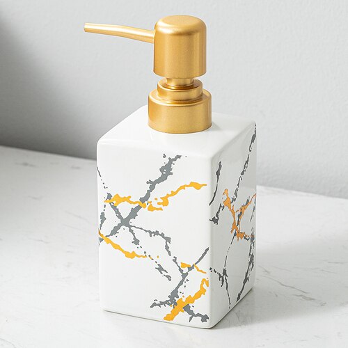 European Marble Pattern Ceramic Hand Soap Bottle Luxury Black and White Shampoo Shower Gel Dispenser Bottle Bathroom Accessories: A