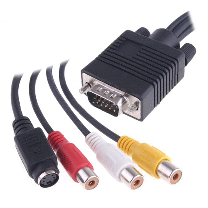 Grande conversor vga para s video 3 rca, conversor fêmea composto para saída av, cabo adaptador para pc, laptop, tablet, notebook
