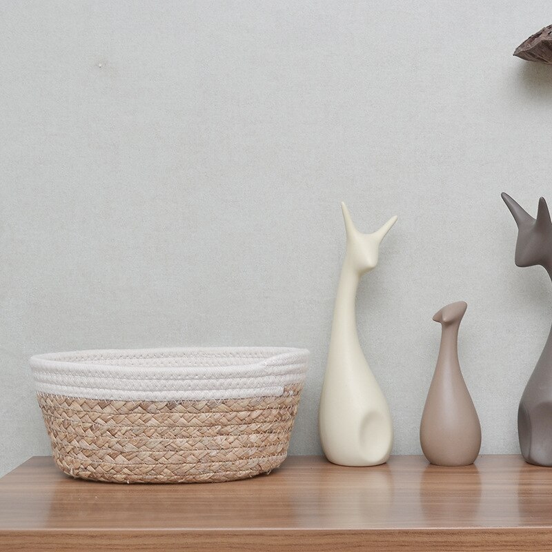 Straw Woven Wicker Storage Basket Folded Storage Basket Simple Storage Basket Toy Sundries Organizer Snack Storage Bucket Closet