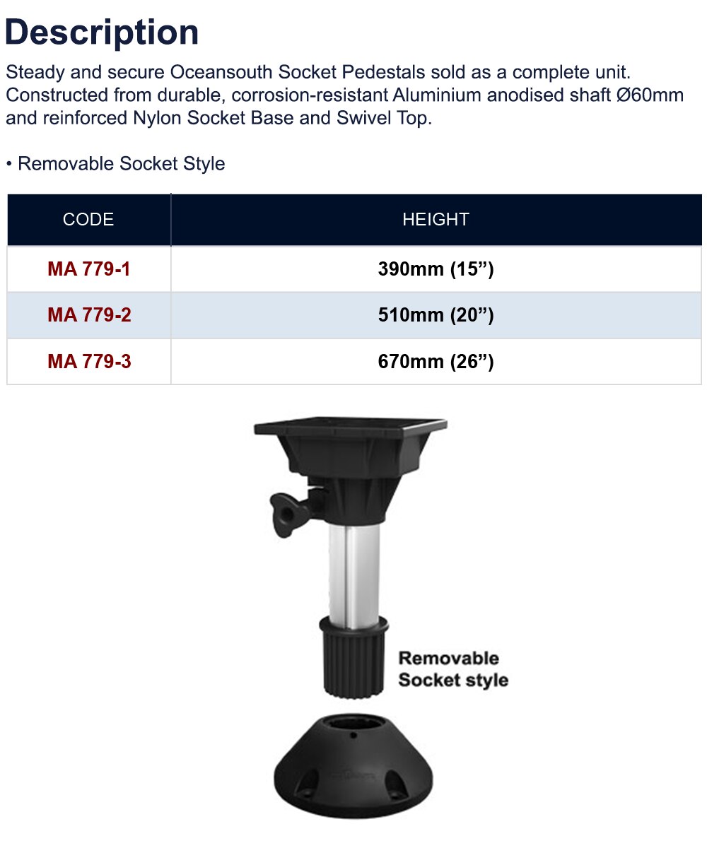 Oceansouth Socket Voetstuk Aluminium Geanodiseerd As Swivel Top Afneembare Stijl Voor Standaard Boot Zetels