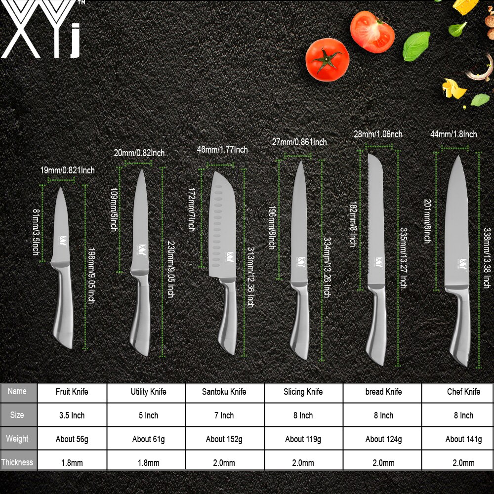 XYj Rvs Koken Mes Hoge Carbon Blade Rvs Handvat Chef Brood Snijden Santoku Utility Paring Messen