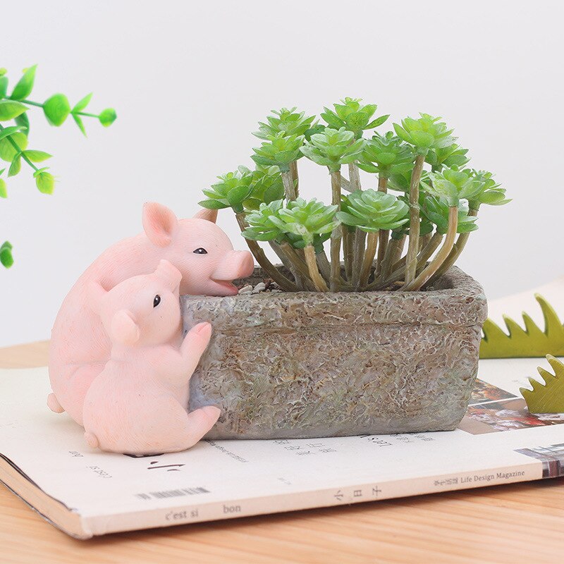 ROZE VARKEN BLOEMPOT Cartoon Dier Planten Hars vaas Succulente Planter Pot Mini Bonsai Cactus Thuis Bruiloft Decoratie Craft