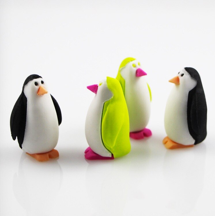 4 Uds goma dibujo pingüino forma de animal borrador papelería creativa