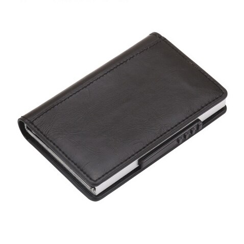 RFID Credit Card Box Case Aluminium+Leather Card Holder Wallet Manual Slider Anti-Scan Card Cover Men Women: black3