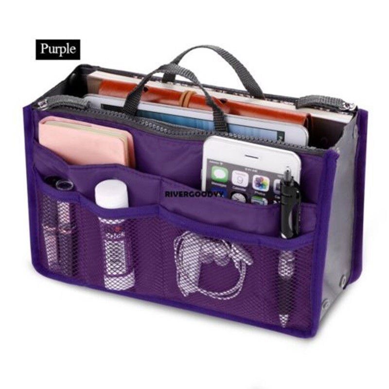 Makeup organisator taske indvendigt etui håndtaske taske 13 lomme rejsetaske vandtæt etui dække holdbart sammenfoldeligt: Lilla