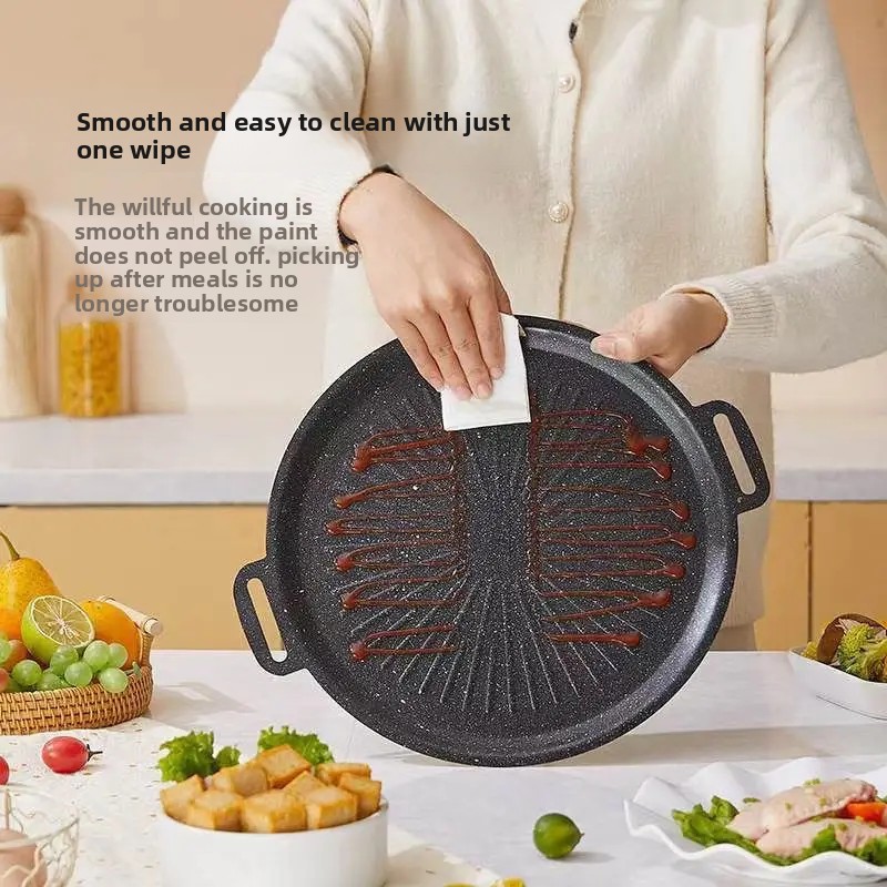 Sun Shaped Non-Stick Iron BBQ Grill Pan Convenient Outdoor Camping Home Use Multi-Purpose Roasting Dish Easy to Clean