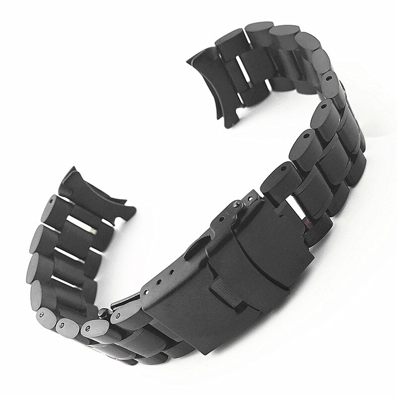 Bracelet de montre solide en acier inoxydable 18/20/22/24, avec extrémité en Arc, boucle pliable, pour assurance, remplacement universel: Arc end Black / 20mm