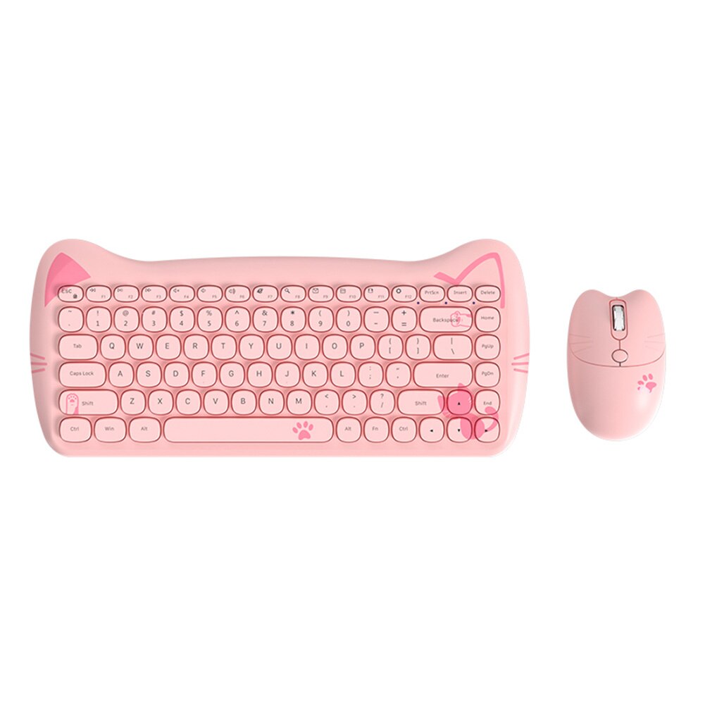 AJAZZ 84 Key Wireless Keyboard Mouse Mini Wireless Keyboard Keyboard Bluetooth-compatible 2.4G Cat Shape Mini Keyboard